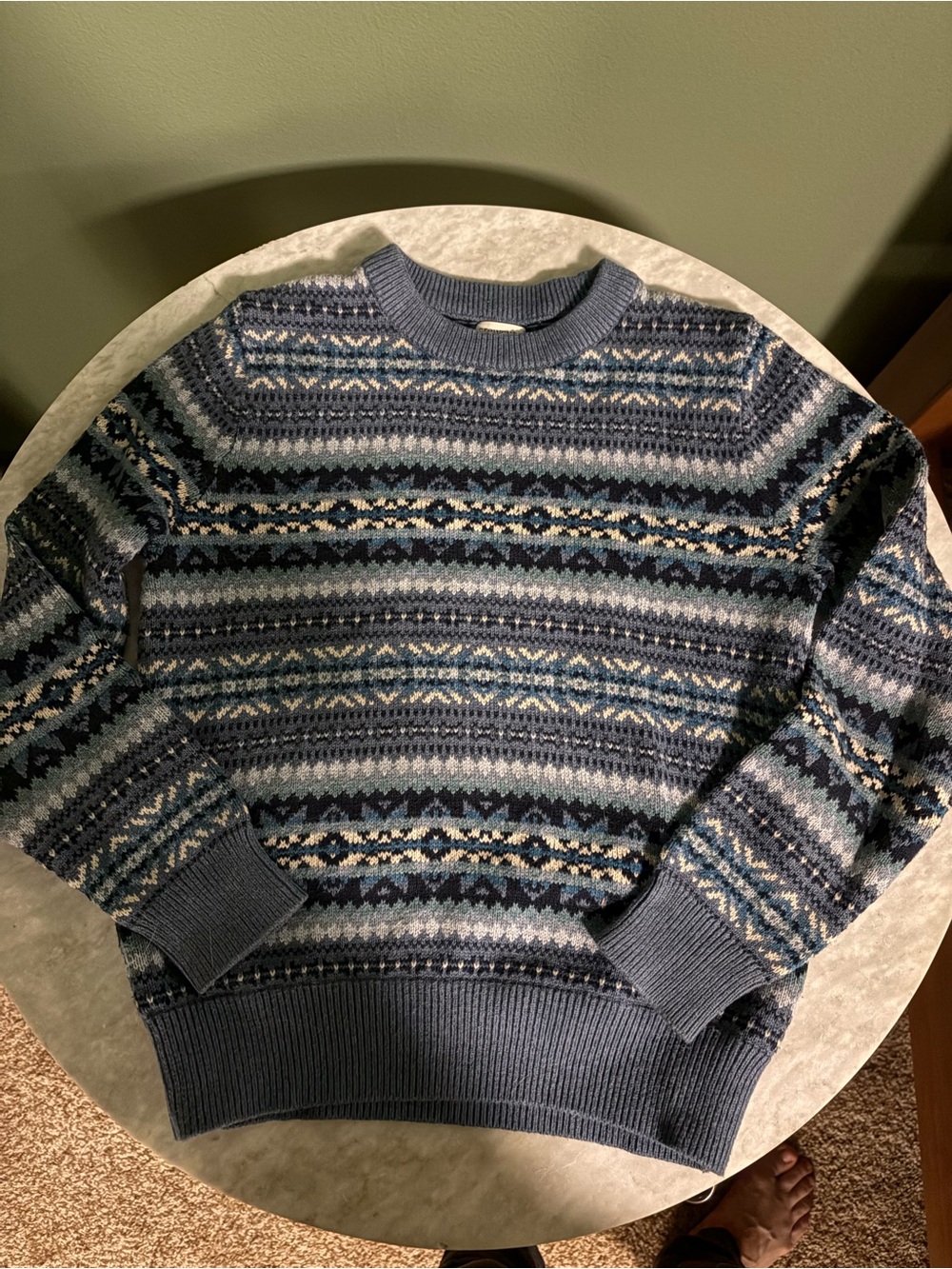 J. Crew Factory, CrewCuts Navy and Light Blue Fair Isle Crewneck Sweater